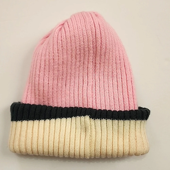 2-Tone Womens Pink & Cream & Grey Beanie Fold Hat - Picture 2 of 10